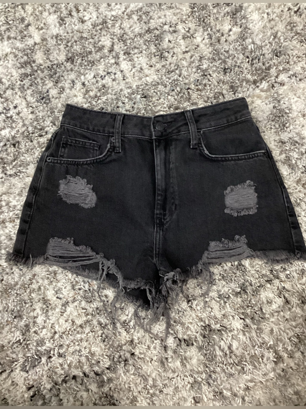 Forever 21 Black Distressed High-Rise Denim Shorts